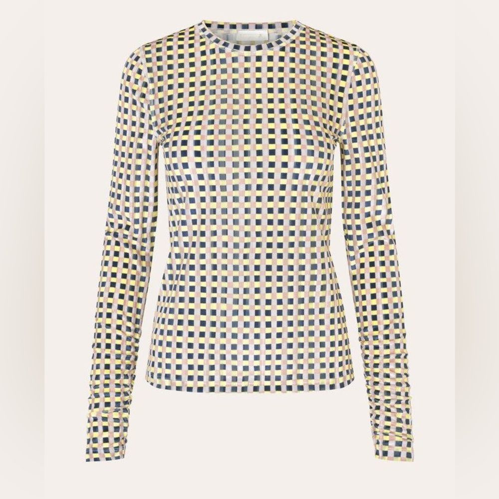 Stine Goya Top long sleeve Delila Blouse Gingham Yellow velvet sheer medium